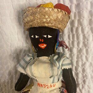 Vintage 10" Jamaican Handcrafted 'Calypso Momma' Souvenir Black Rag Doll